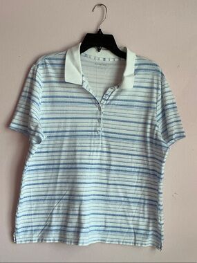 Kim Rogers Light Blue & White Striped Polo